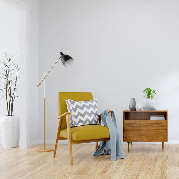 Wooden chair on vinyl plank flooring at Catherine H. Gallagher Coop in Jamaica Plain, Massachusetts