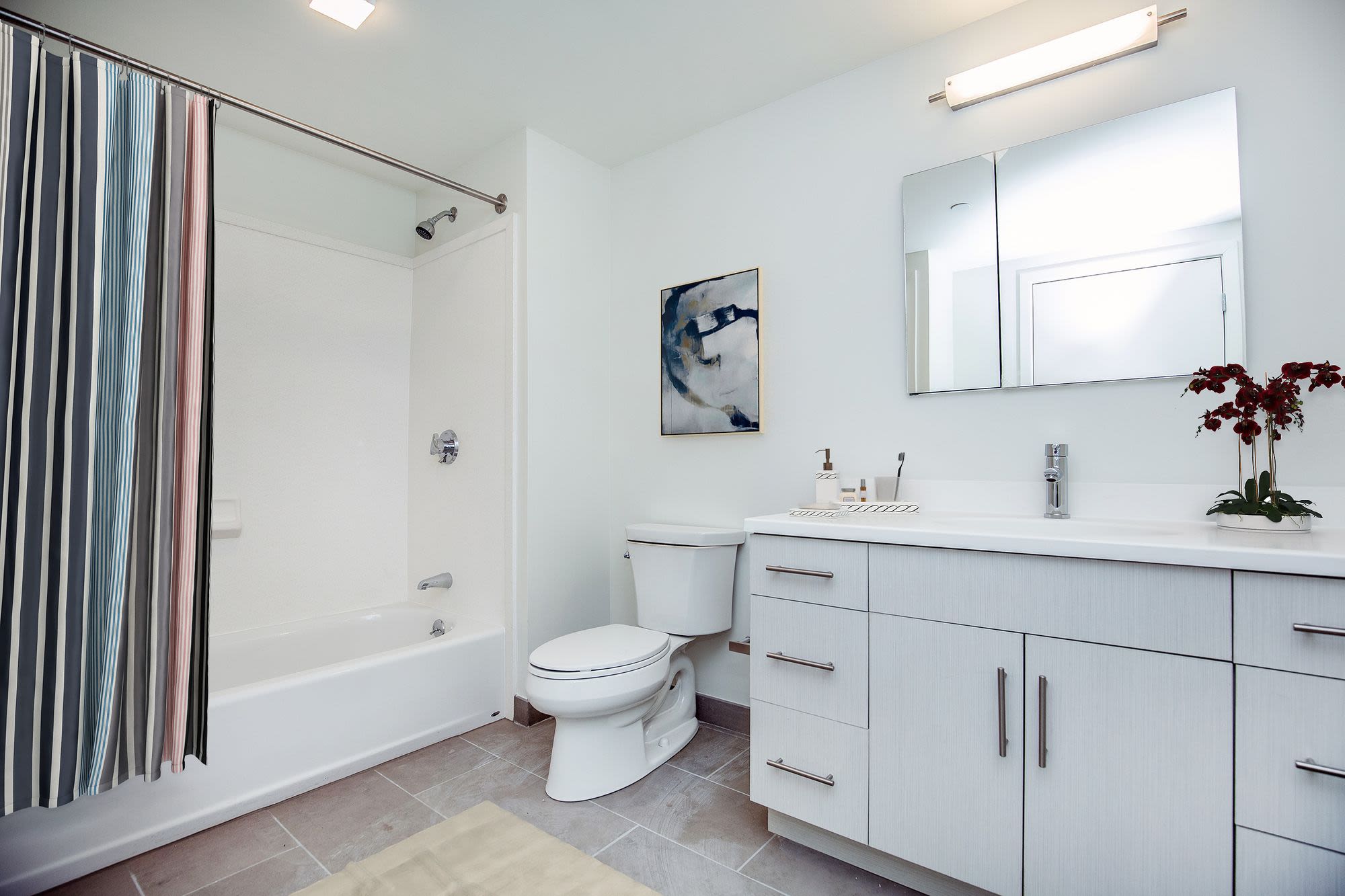 Bathroom with bathtub at Coppersmith Village in East Boston, Massachusetts