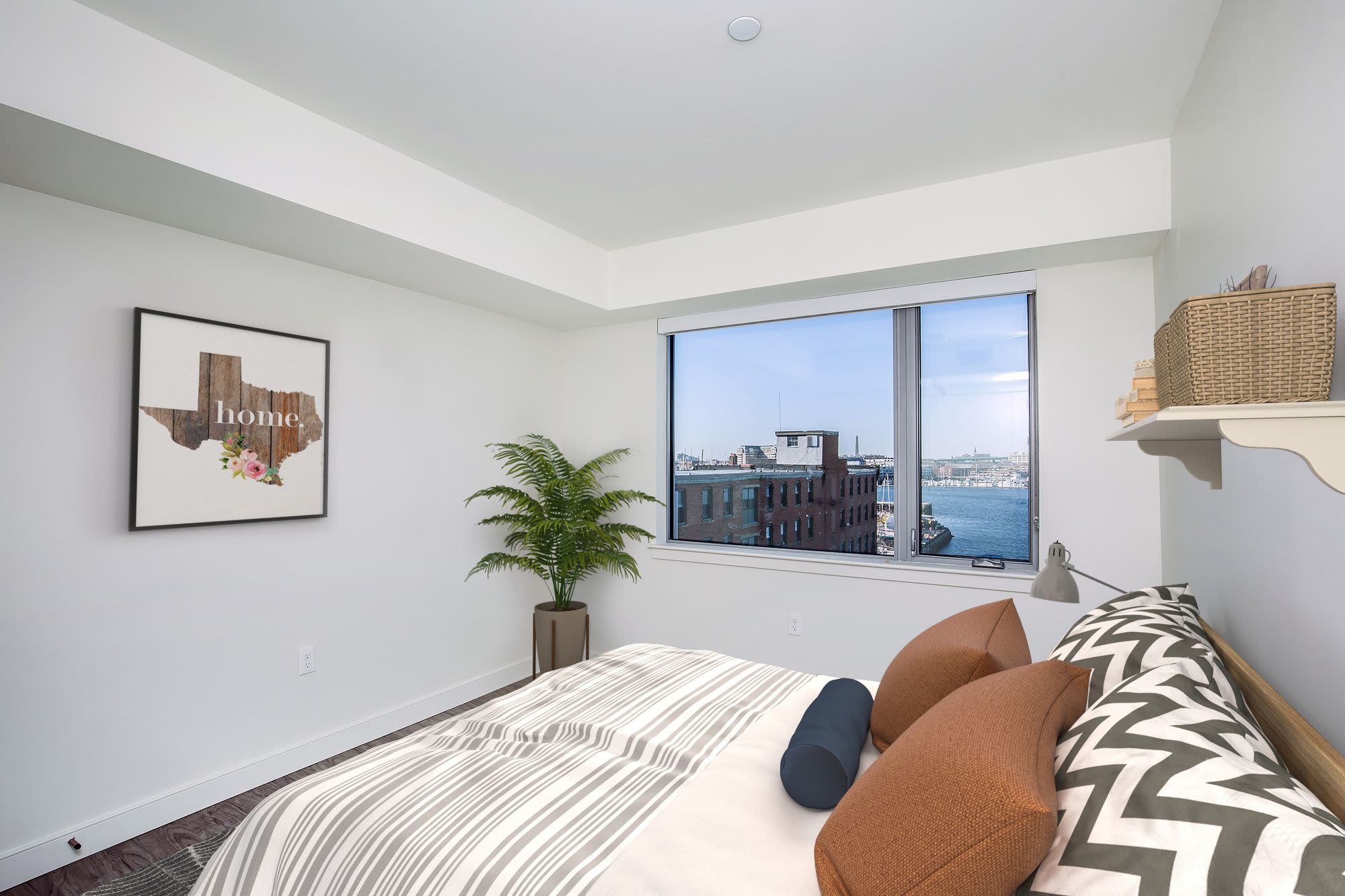 Large comfortable bedroom at Coppersmith Village in East Boston, Massachusetts