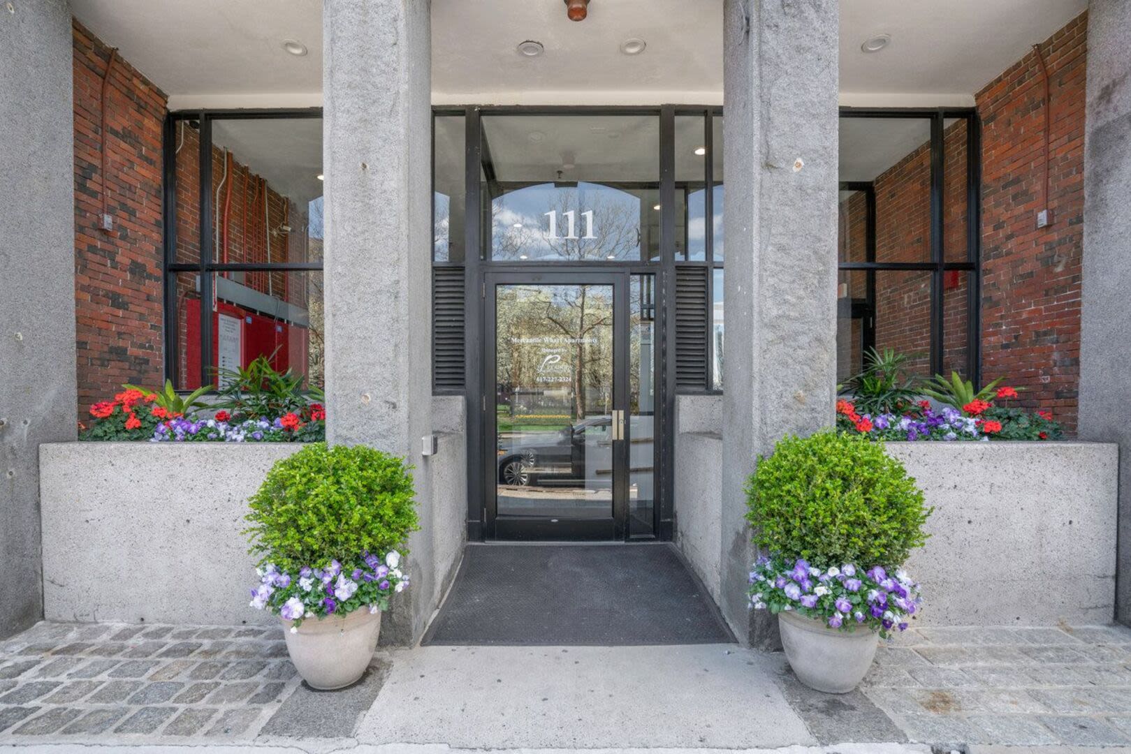 Front entrance of community building at Mercantile Wharf in Boston, Massachusetts