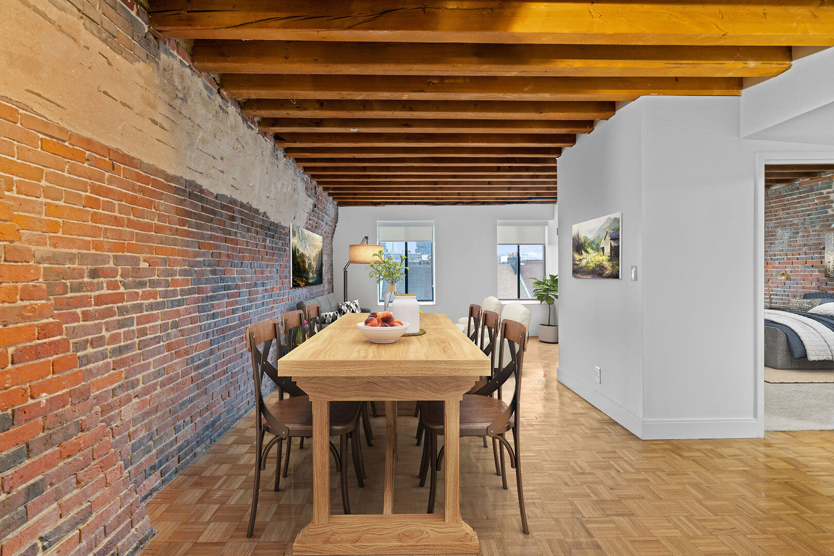 Dining area with vinyl flooring at Mercantile Wharf in Boston, Massachusetts