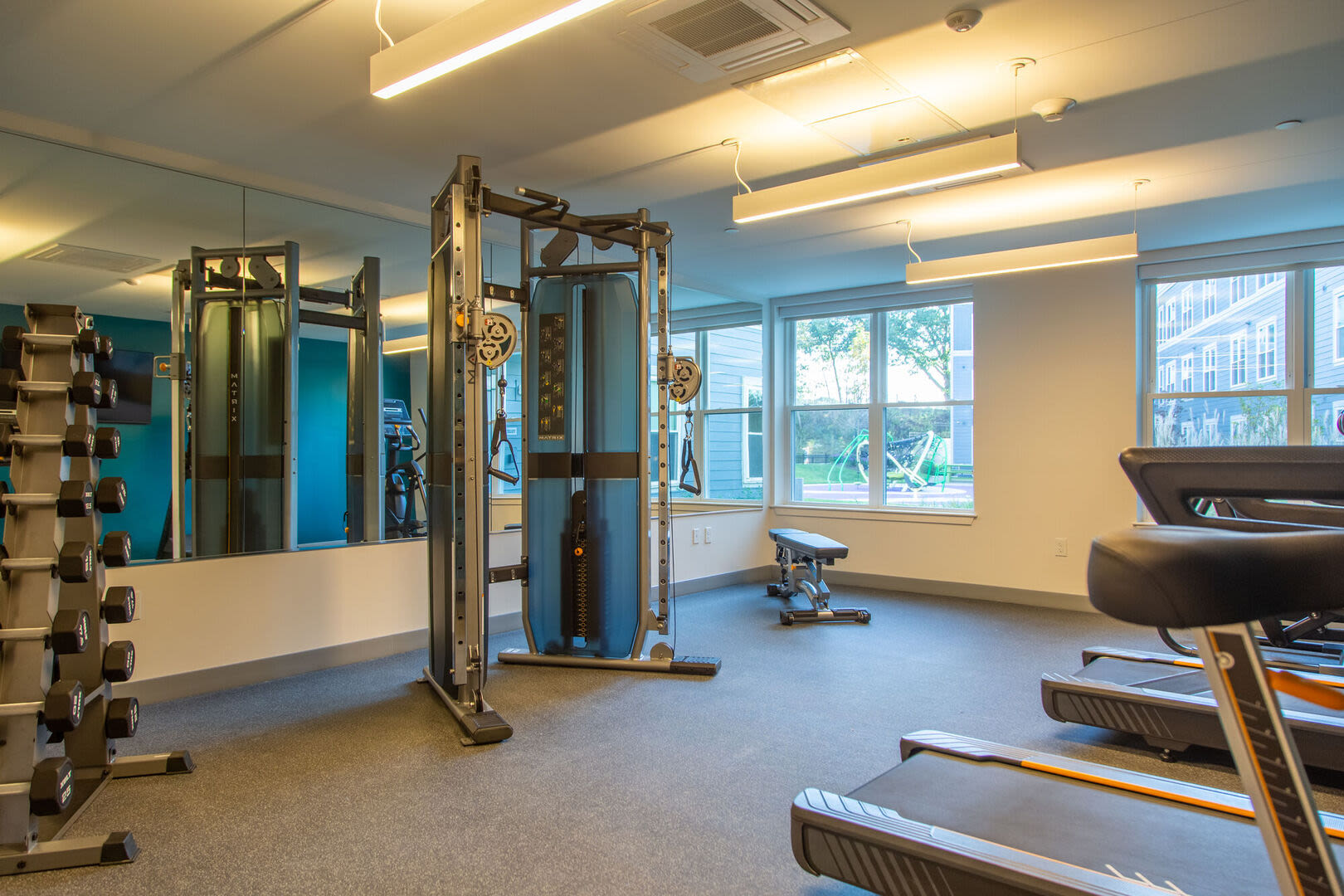 Fitness area at Parkway 1208 in West Roxbury, Massachusetts