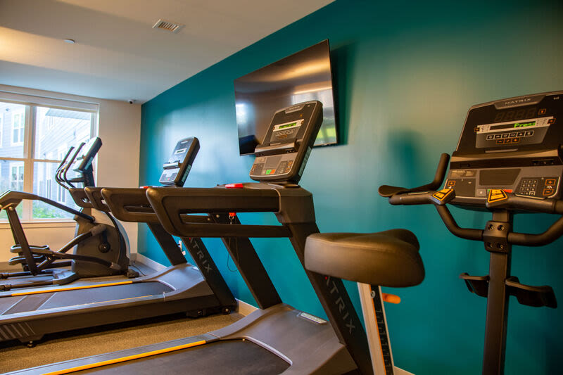 Fully equipped fitness center at Parkway 1208 in West Roxbury, Massachusetts