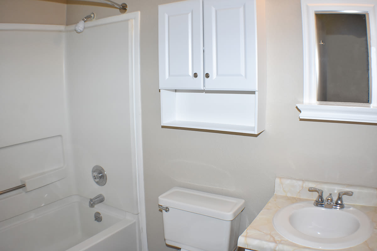 Bright bathroom at Truckee River Terrace in Reno, Nevada