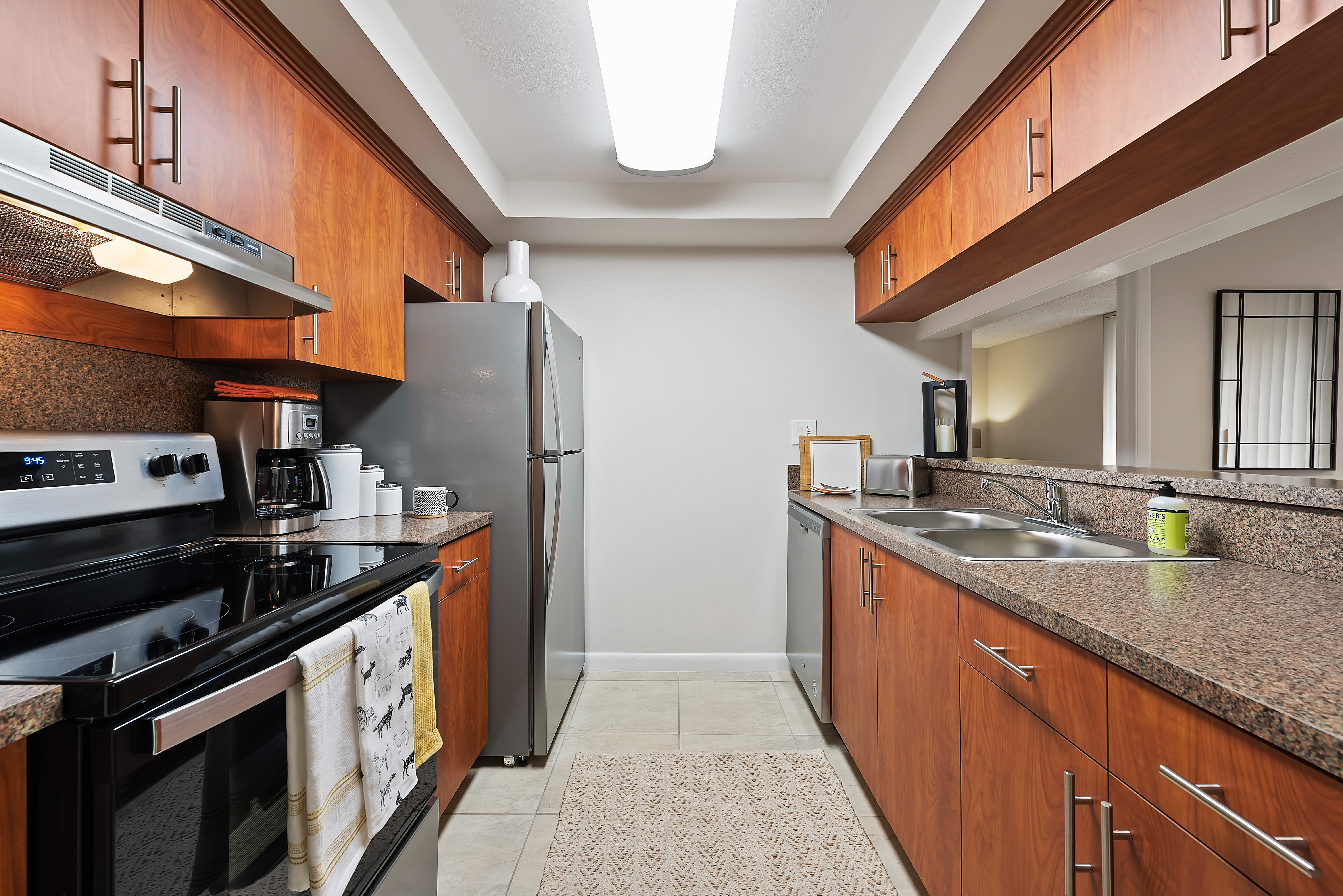 Gourmet kitchen at New Barn Apartments in Miami Lakes, Florida