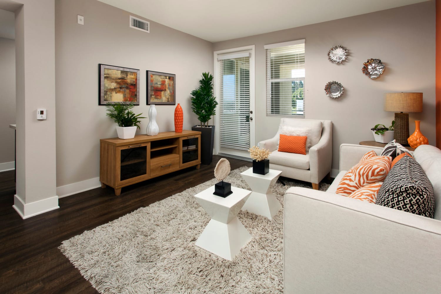 Well decorated living area at The Boulevard Apartment Homes in Woodland Hills, California