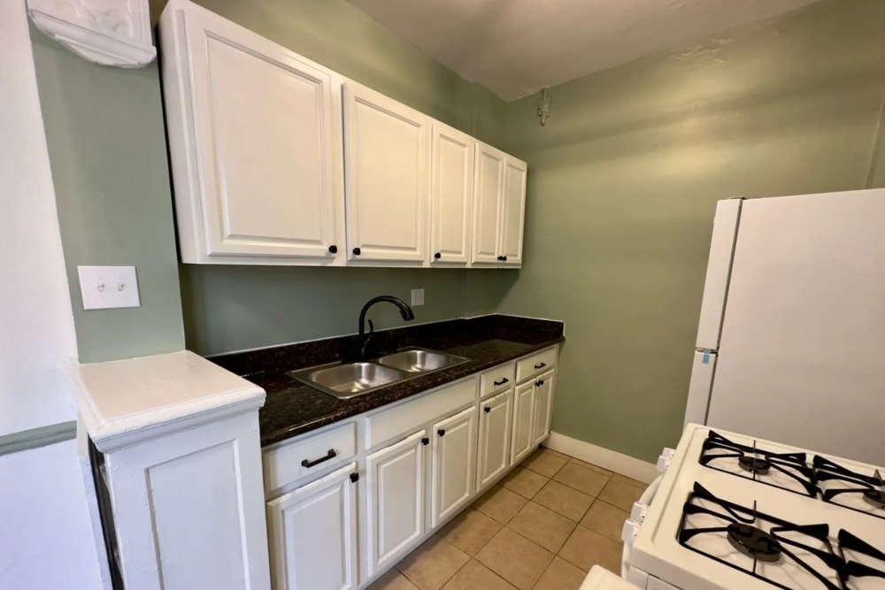 Apartment kitchen at Detroit Living in Detroit, Michigan