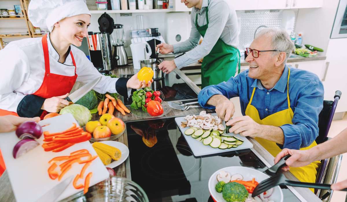 Residents in his modern kitchen at Ensemble in Las Vegas, Nevada