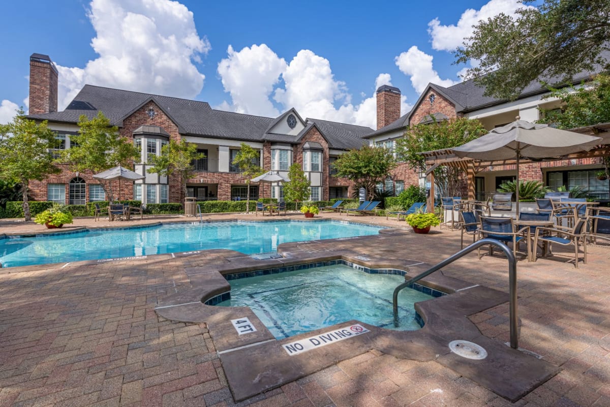 Resort-style swimming pool at Marquis on Memorial in Houston, Texas