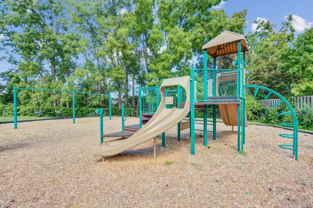 Children's playground surrounded by a grass lawn at Rochester Highlands in Rochester, New York