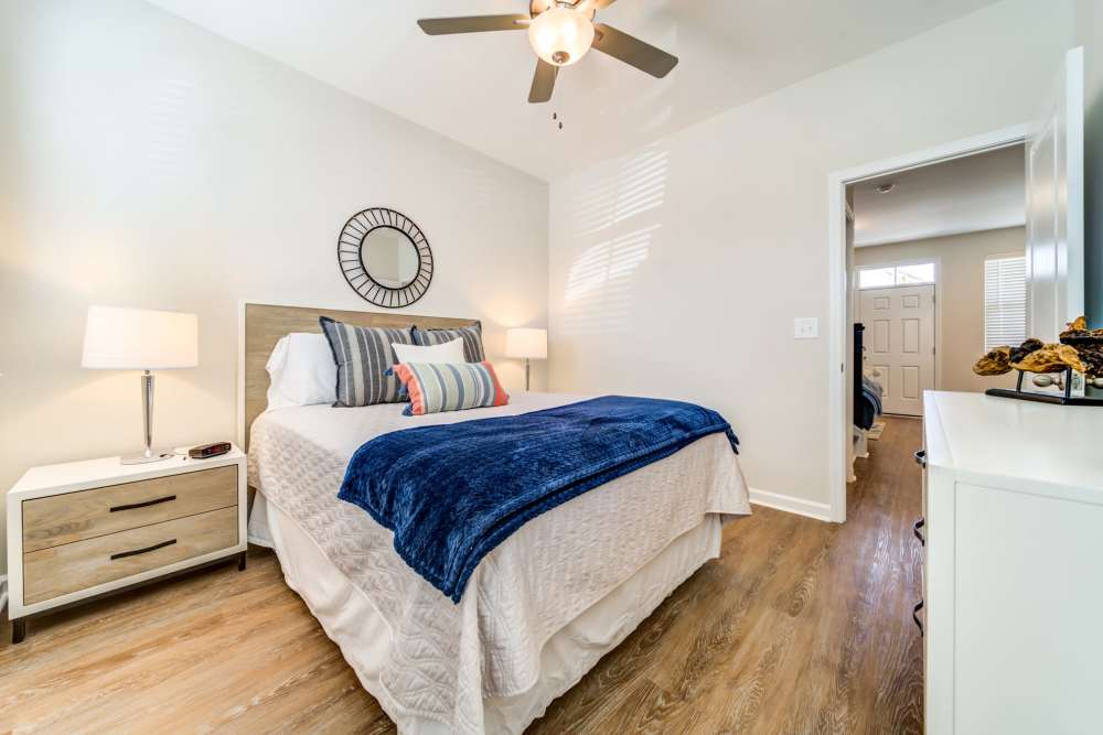 Bedroom with connecting rooms at Seaglass Cottage in North Myrtle Beach, South Carolina