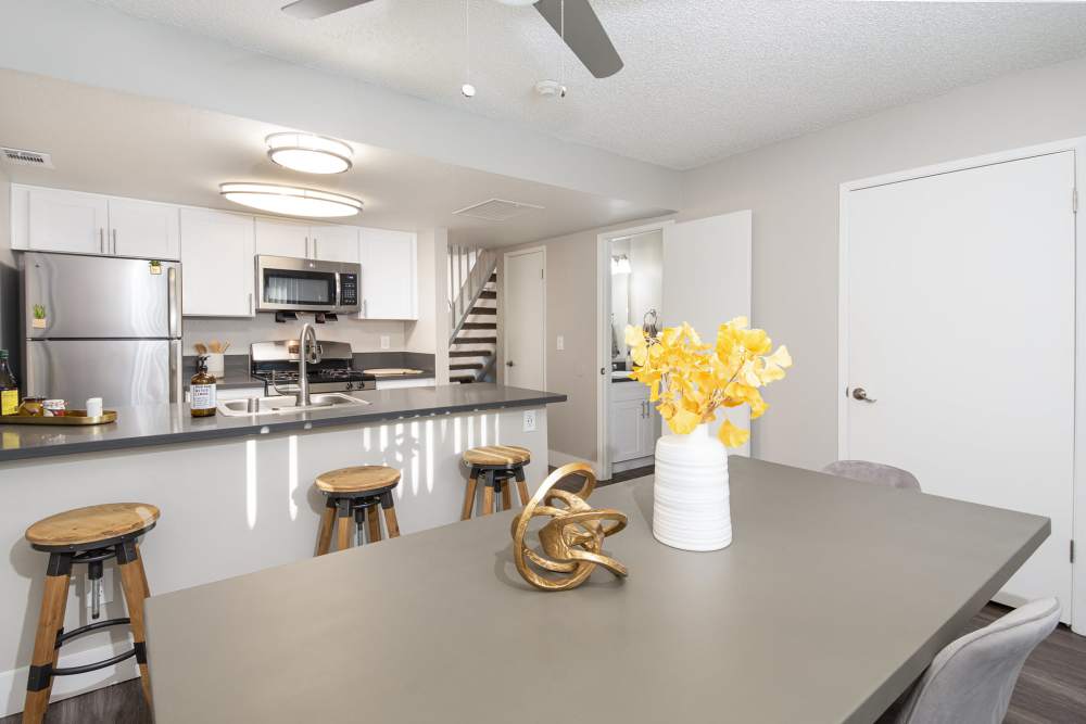 Modern dining area in model home at  The Marq in Santa Rosa, California