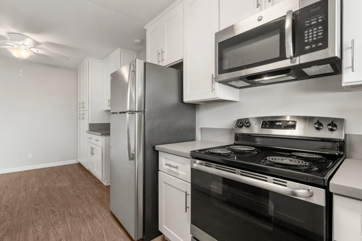 Stainless-steel appliances at Los Robles Apartments, Thousand Oaks, California