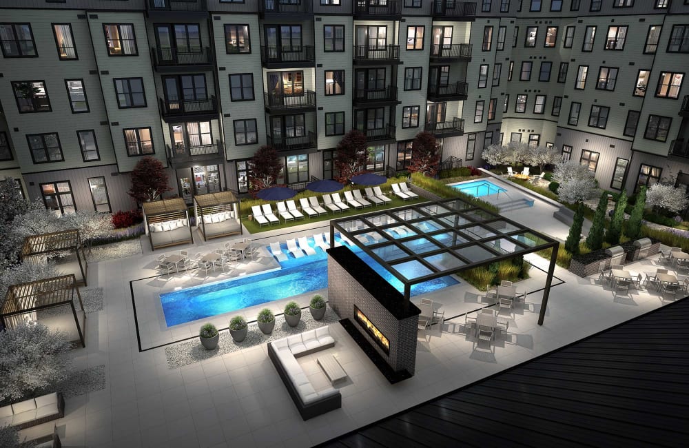 Rendering of residents swimming pool at Ironworks on Fox in Denver, Colorado