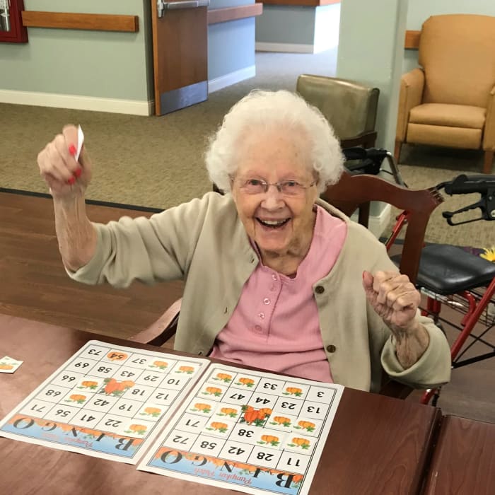 Resident playing bingo at The Columbia Presbyterian Community in Lexington, South Carolina