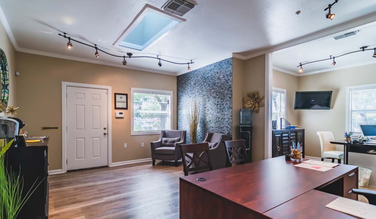 Entrance at leasing office at Villa De Oro in San Antonio, Texas