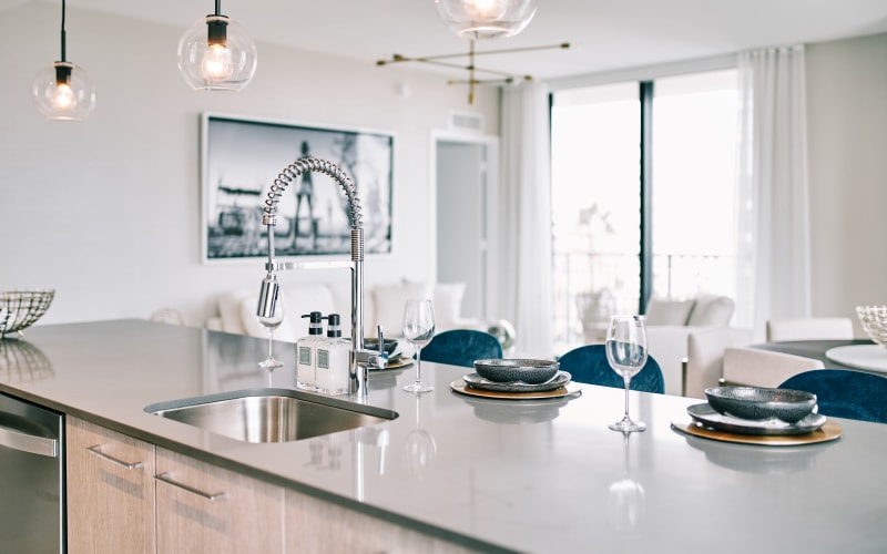 Beautiful countertop and kitchen sink at ParkLine Miami in Miami, Florida