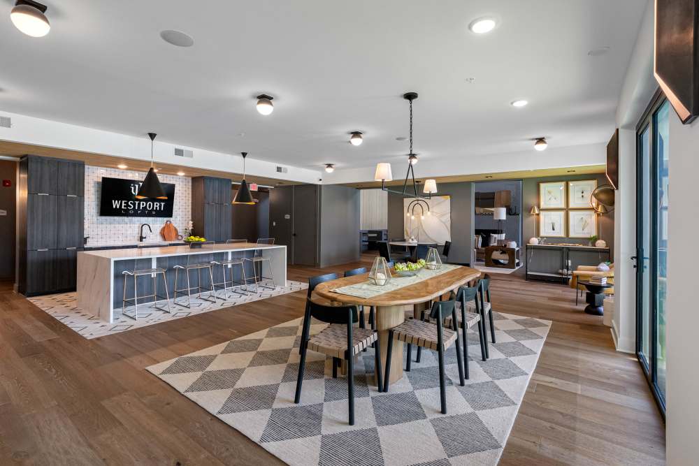 Indoor dining area at Westport Lofts in Belville, North Carolina