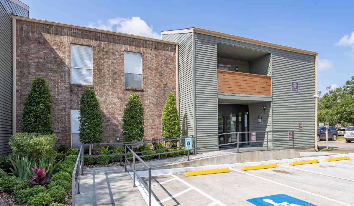 Off-street parking view for specially abled persons at University Green Apartments in Houston, Texas