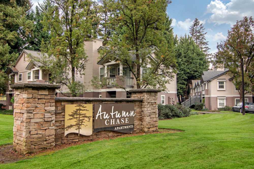 Monument sign at Autumn Chase Apartments in Vancouver, Washington