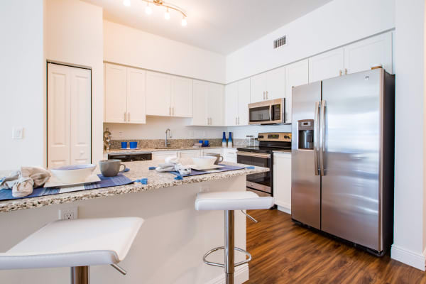 A well-appointed kitchen at Luma at Miramar in Miramar, Florida