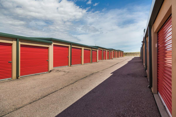 Exterior storage units at Smart Space Self Storage - Stetson Hills in Colorado Springs, Colorado