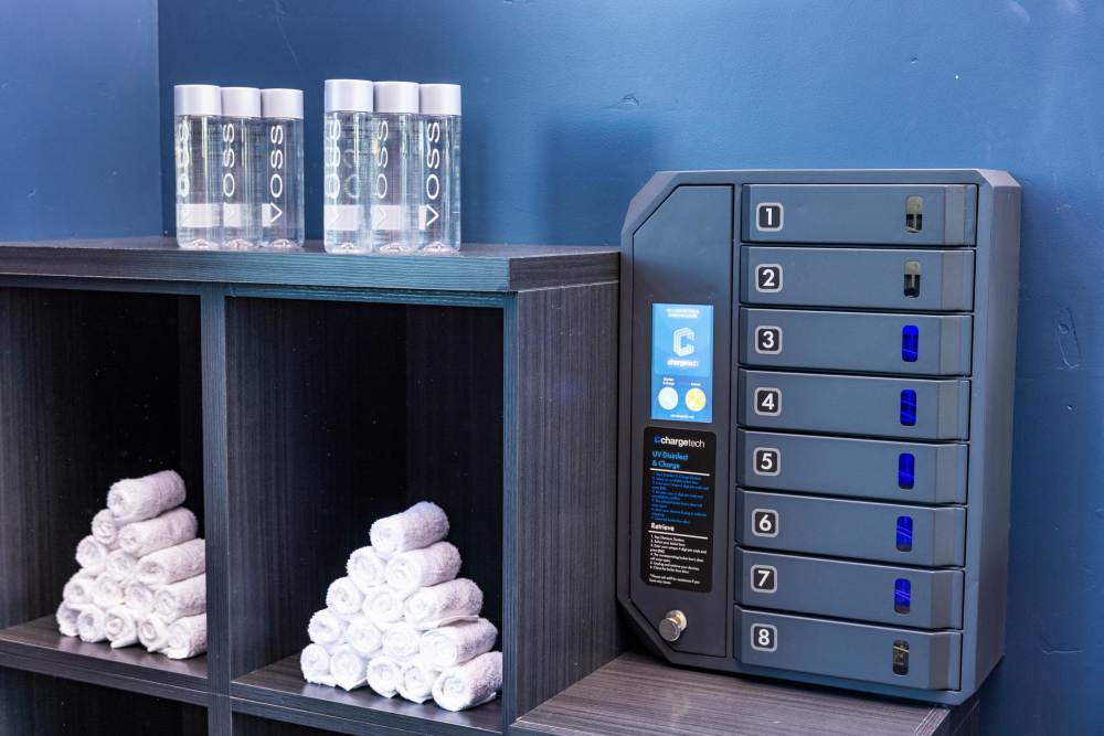 Community phone charging lockers at Zeta Luxury Apartments in Sacramento, California