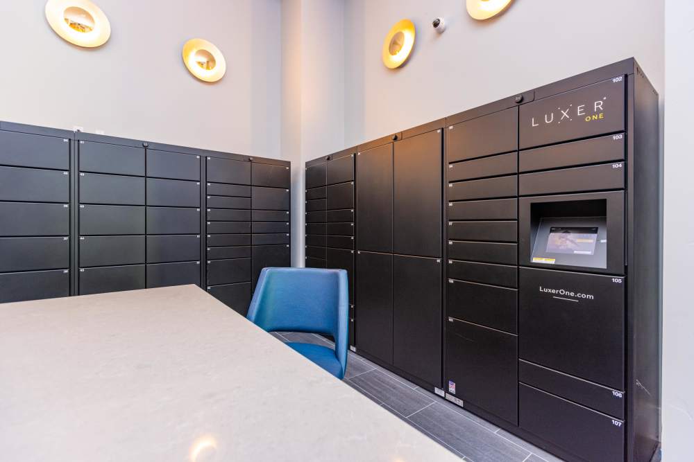 Community smart locker room at Zeta Luxury Apartments in Sacramento, California