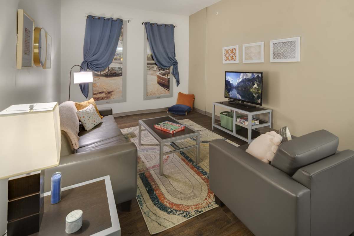 Living room with tv at Chenango Place in Binghamton, New York