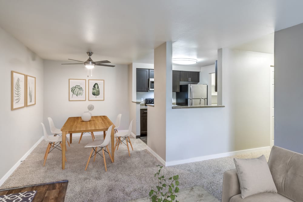 Living room and dining room at Olin Fields Apartments in Everett, Washington