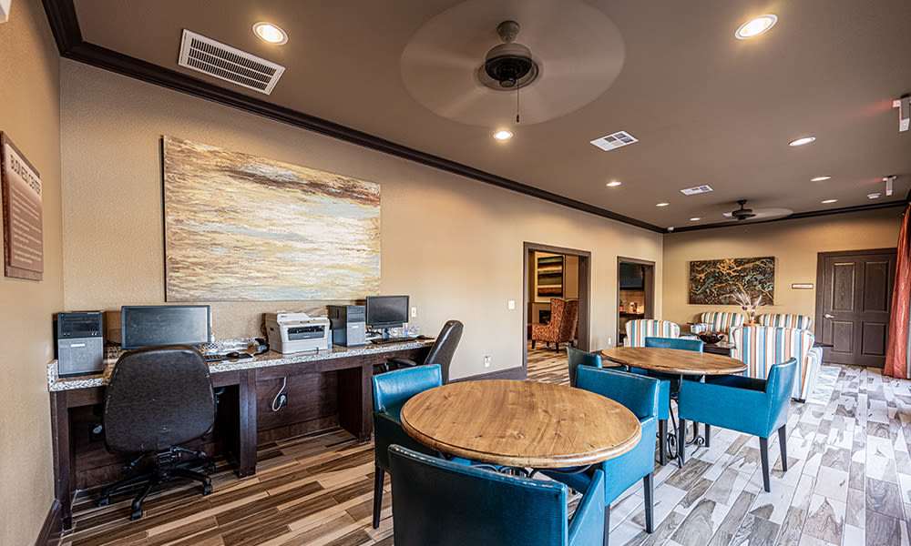 Business center with computers at Sunset Lodge in Odessa,Texas