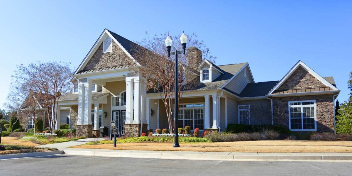 Exterior of a community clubhouse at Madison Park in Madison, Alabama