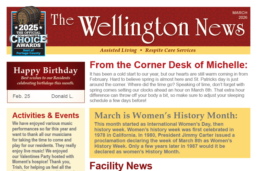 March 2026 Newsletter at Wellington Place at Whiting in Stevens Point, Wisconsin