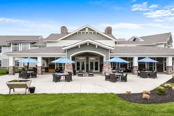 Outdoor patio with seating at Anthology of Burlington Creek in Kansas City, Missouri