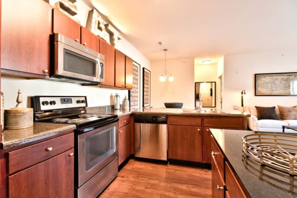 Full kitchens at Aventura at Mid Rivers in Saint Charles, Missouri.