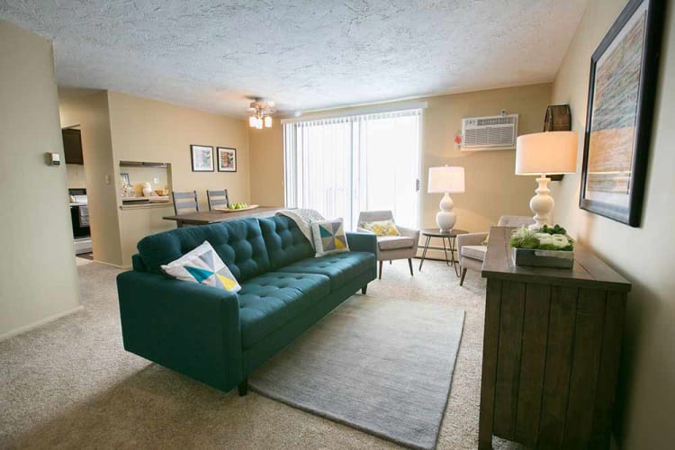 Living room at The Drake Apartments in Mayfield Heights, OH