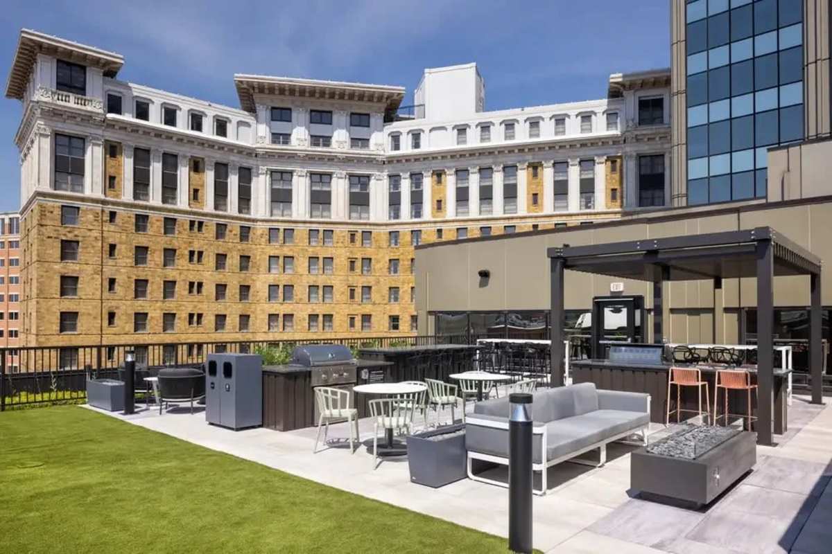 Outdoor lounge at Landmark Tower in Saint Paul, Minnesota