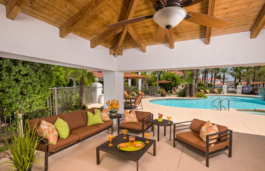Social area by the pool at San Antigua in McCormick Ranch