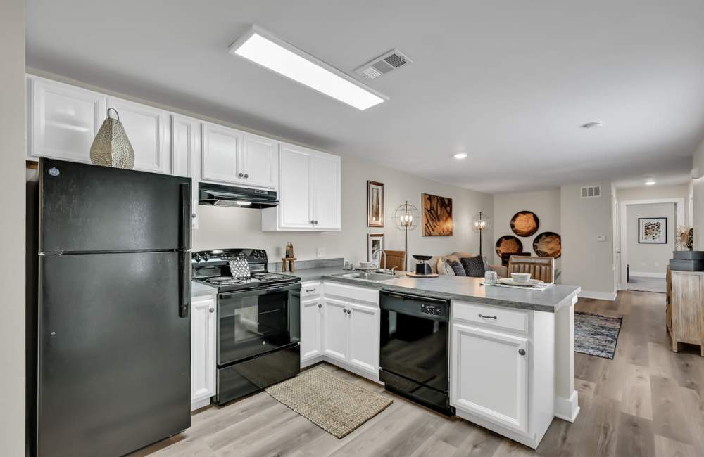 Apartment kitchen at Woodforest Chase in Houston, Texas