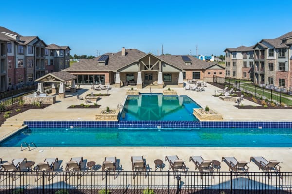 The salt water community pool at Boulders at Overland Park Apartments in Overland Park, Kansas