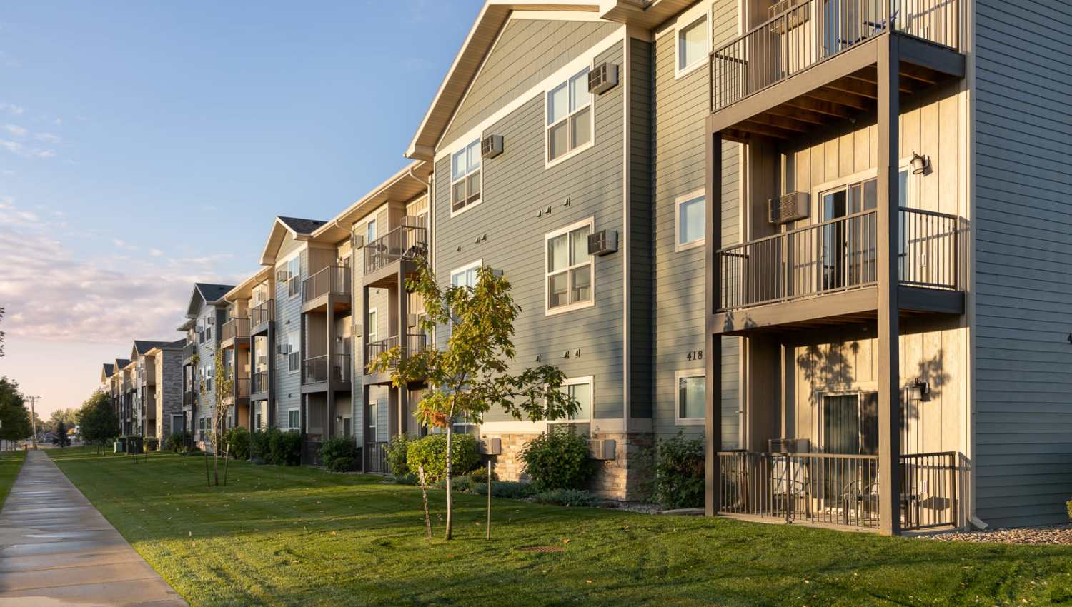 Model apartment buildings at University Commons in Williston, North Dakota