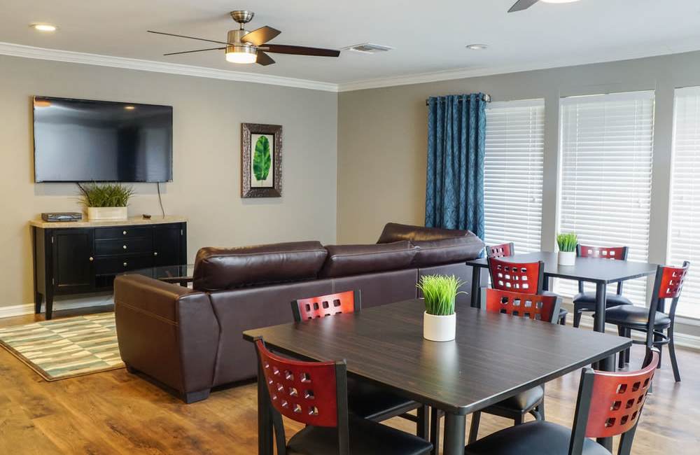 Clubhouse lounge at The Abbey at Medical Center in San Antonio, Texas