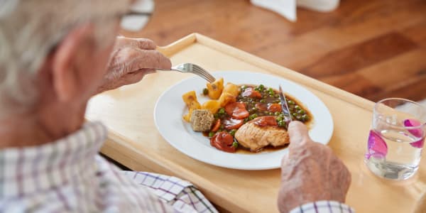 Resident eating a delicious and healthy meal at Edgerton Care Center in Edgerton, Wisconsin