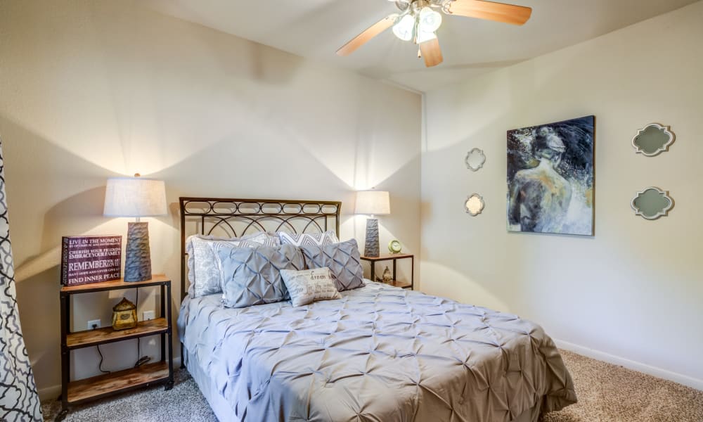 Model bedroom at Park Hudson Place in Bryan, Texas