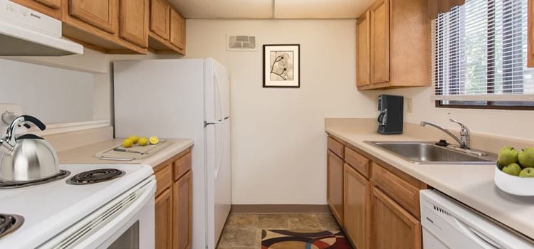 Modern kitchen at High Acres Apartments and Townhomes home in Syracuse