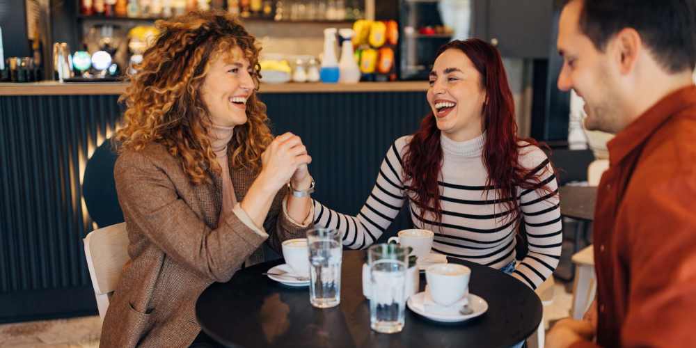 Residents enjoying coffee in a nearby cafe at Villas at Marlin Bay in Clover, South Carolina