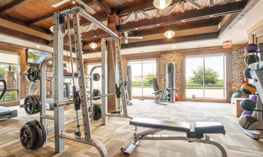 Fitness center with weight training equipment at Grapevine Station in Grapevine,Texas
