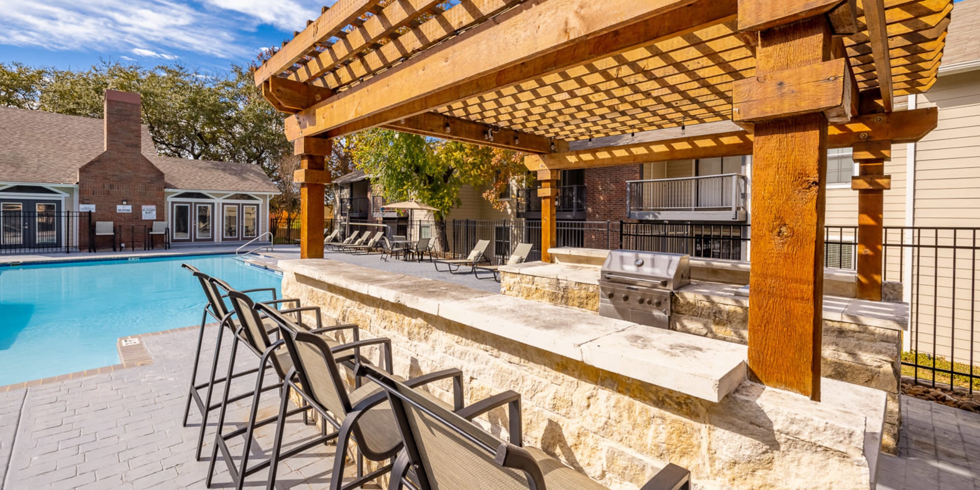 Outdoor and pool areas at City Crest in San Antonio, Texas