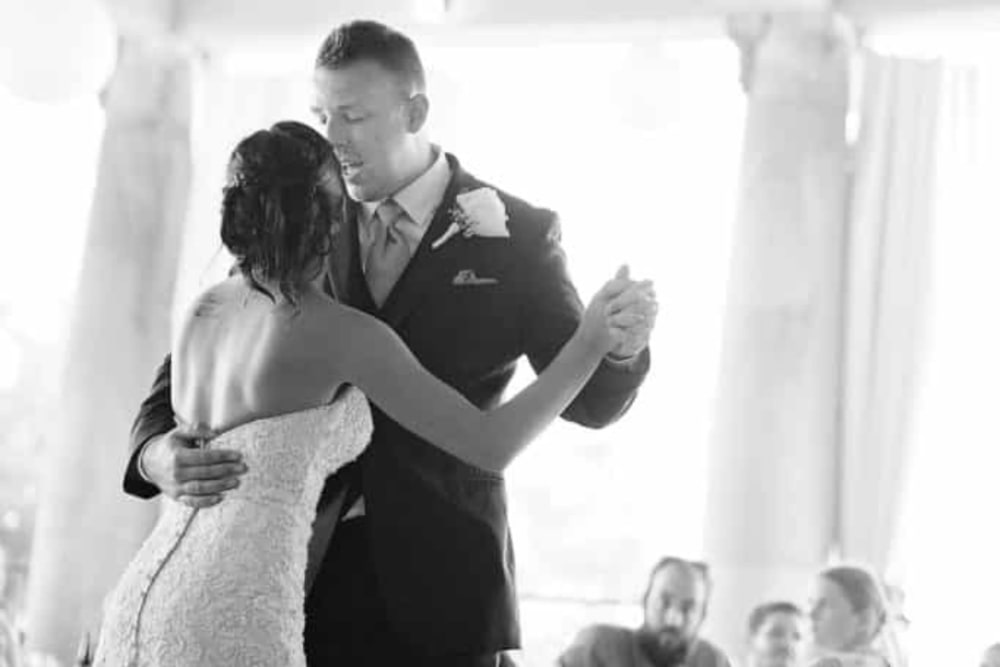 Couple dancing at their wedding at The Whitcomb Senior Living Tower in St. Joseph, Michigan