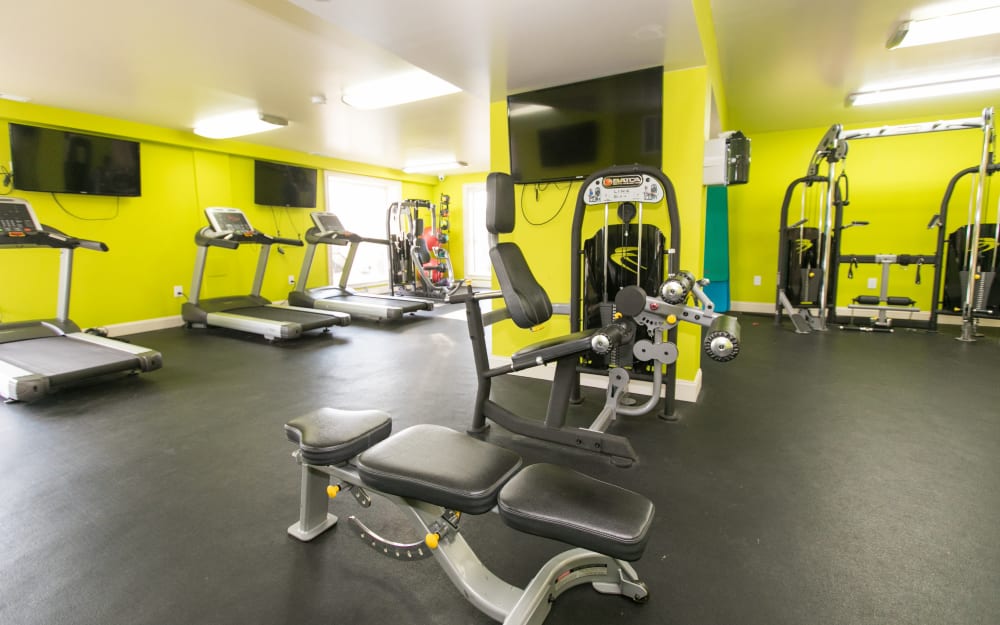 Well-equipped fitness center with cardio equipment at Chesapeake Glen Apartment Homes in Glen Burnie, Maryland